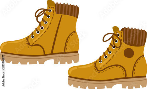 Yellow hiking boots with laces and ribbed collars, symbolizing adventure and travel