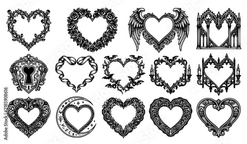 Victorian Gothic Heart Love Halloween Ornamental Frame Vector Collection