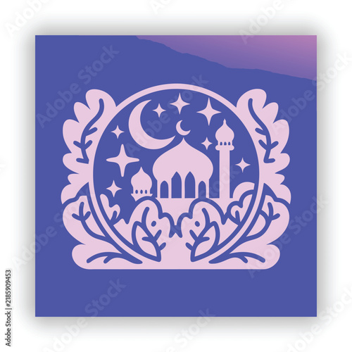 Eid Mubarak Moon and Mosque Beautiful Islamic Celebration Background Vector