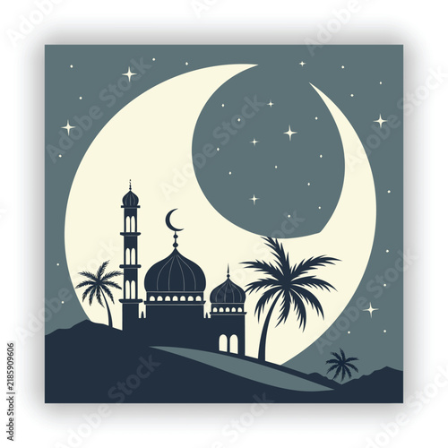 Glowing Crescent Moon Shab e Barat Islamic Night Celebration Vector Background