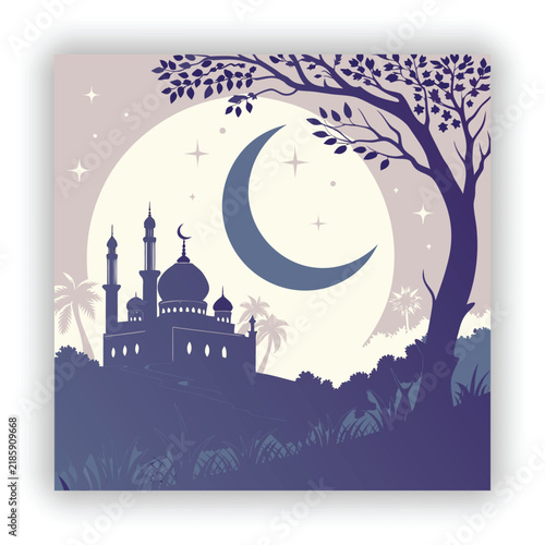 Glowing Crescent Moon Shab e Barat Islamic Night Celebration Vector Background