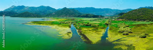 Aerial Panorama of Skadar Lake and Lily-Covered Wetlands