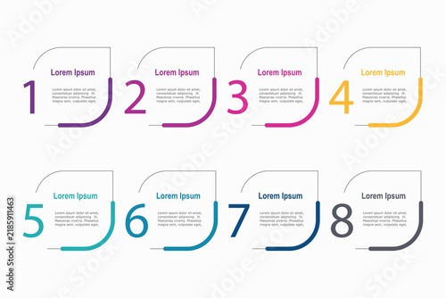infographic elements template, business concept with 8 steps, rectangle shapes design with multi  color label for workflow layout, diagram, annual report, vector