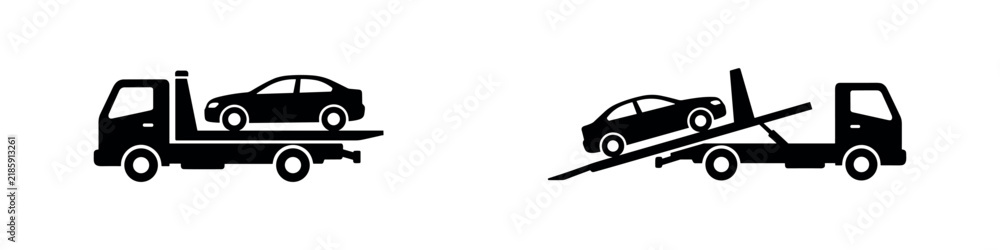 Fototapeta premium Flatbed tow truck car transport icons