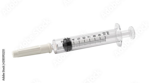Cuadro en lienzo Medical syringe with needle cap on white background, sterile plastic hypodermic