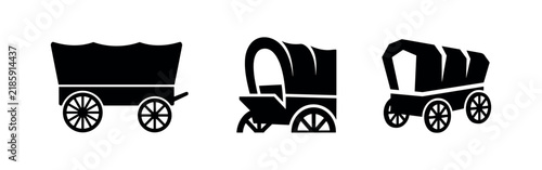Bild auf Leinwand Western pioneer covered wagon icons
