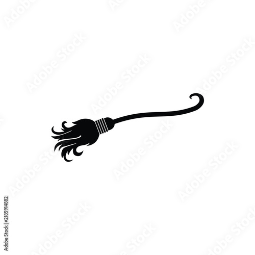 Flying broom icon isolated on white background. Witch Broom. Magic and witchcraft logo. A magical item. Vector illustration.