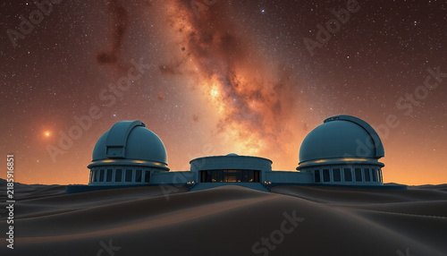 Space observatory in the desert under the starry night sky