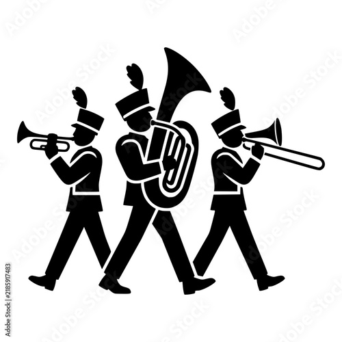 Marching Brass Band Trio with Trumpet, Tuba and Trombone Silhouette