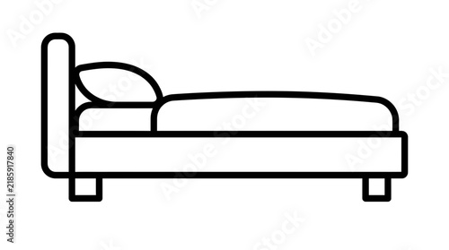 Minimalist bed icon showing simple black outlines for modern interior design or furniture retail website layouts