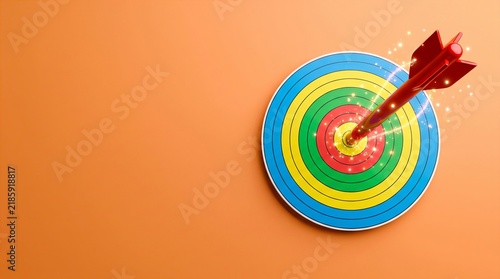 Target icon with a red arrow hitting the center, , on clean orange background, symbolizing business success and achievement