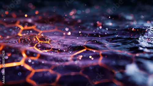 Luminous Water with Glowing Hexagonal Patterns