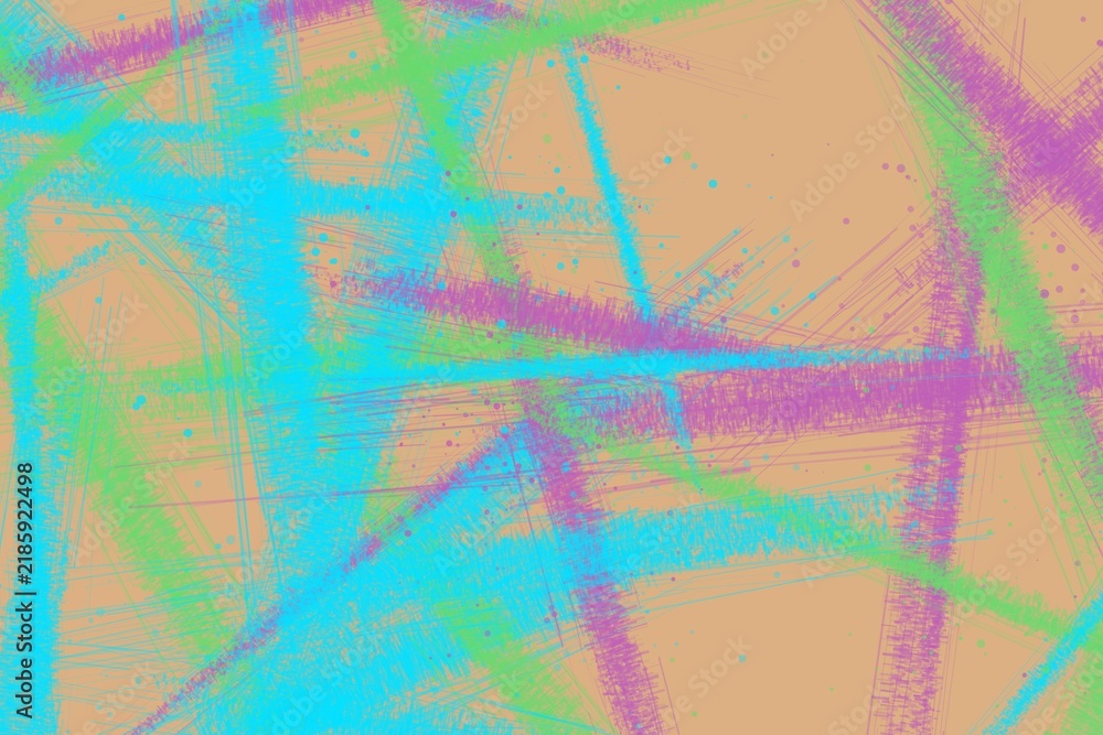 Naklejka premium Abstract digital painting with colorful textured lines crossing over a warm peach background.