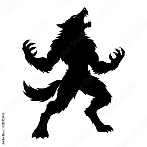 Bild auf Leinwand Howling Werewolf with Sharp Claws, Black Silhouette for Halloween