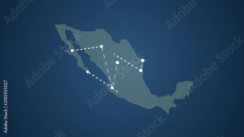 Mexico Map Showing Data Signal Transfer Lines Between Locations
