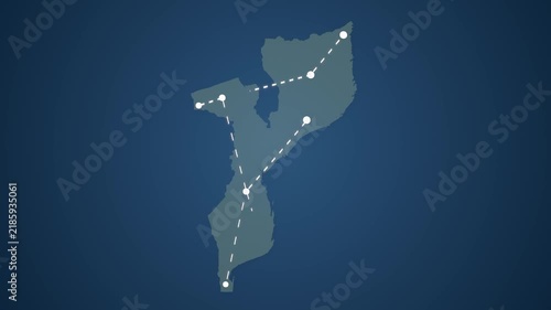 Mozambique Map Illustrating Digital Communication and Signal Connection Network
