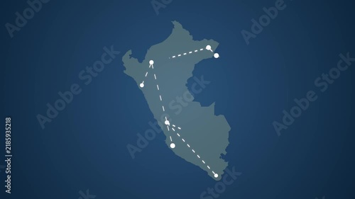 Peru Map Showing Data Signal Transfer Lines Between Locations