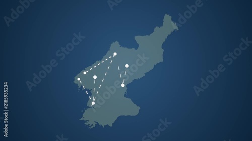 North Korea Map with Connected Straight Lines Representing Global Signal Transmission