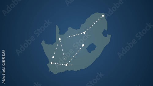 South Africa Network Map with Straight Lines Connecting Locations for Signal Transfer