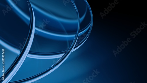 Abstract Blue Circular Glass Background with Flowing Curves, Neon Energy Lines and Futuristic Technology Texture Pattern