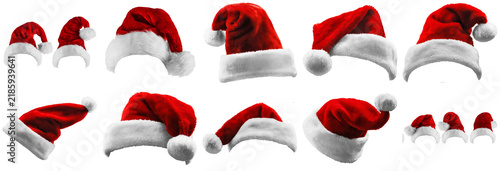 Collection of Santa Claus hats on a transparent background