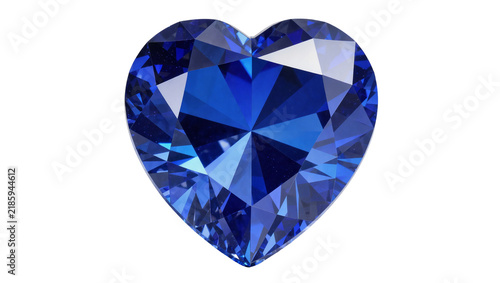 Cuadro en lienzo Sparkling faceted blue sapphire heart gemstone, isolated on transparent backgrou
