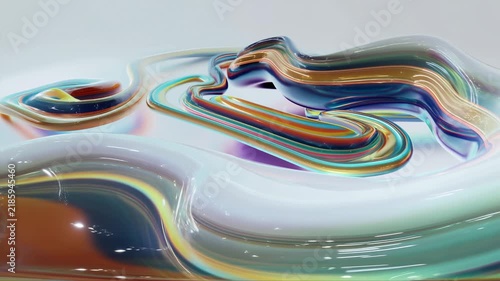 Abstract fluid waves slowly morph across a glossy multicolored surface. Motion graphics, title sequence, and music visualizer.