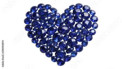 Fotografía Heart shape formed by numerous faceted blue sapphires, isolated on transparent b