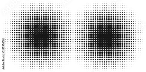 Abstract halftone pattern background with two circular gradients of black dots