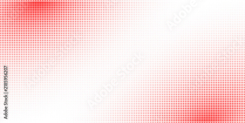 Abstract red halftone pattern background with square dots of varying sizes, creating a gradient effect from dense to sparse, modern graphic design element