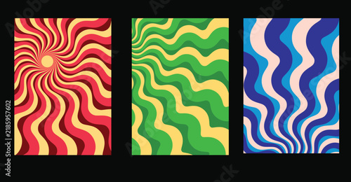 etro Groovy Abstract Backgrounds Set | Psychedelic Wavy Liquid Vector