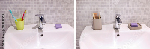 Bathroom sink cleaning before after results with aesthetic layout.