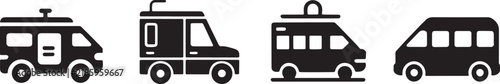 Camper van icon collection depicting recreational vehicles for travel and outdoor road adventures