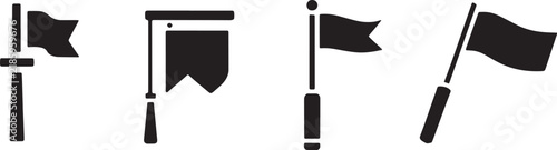 Flags collection, black silhouettes of pennants and poles for signaling or nautical navigation