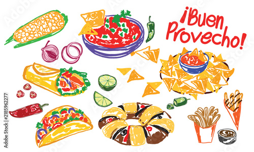 Mexican Food Collection with Tacos Burrito Nachos and Salsa for Mexico Independence Day