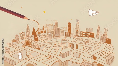 Creative animation of a pencil drawing a line towards a star
