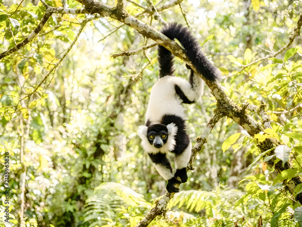 Obraz premium black-and-white ruffed lemur
