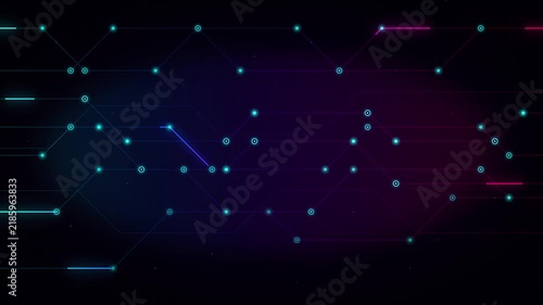 Digital network connection background, with glowing data, lines and nodes, cyber security and, technology concept, abstract circuitry motion