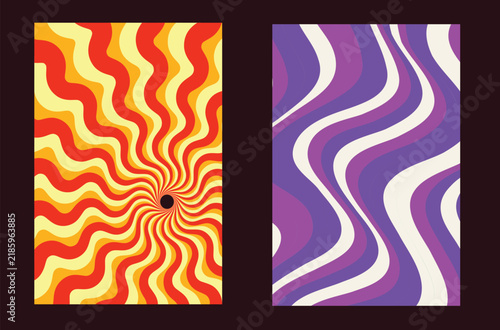 Retro Groovy Psychedelic Background Wavy Liquid Vector template poster