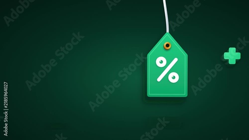 Green percentage discount tag animation for sales, marketing, and e-commerce promotions price