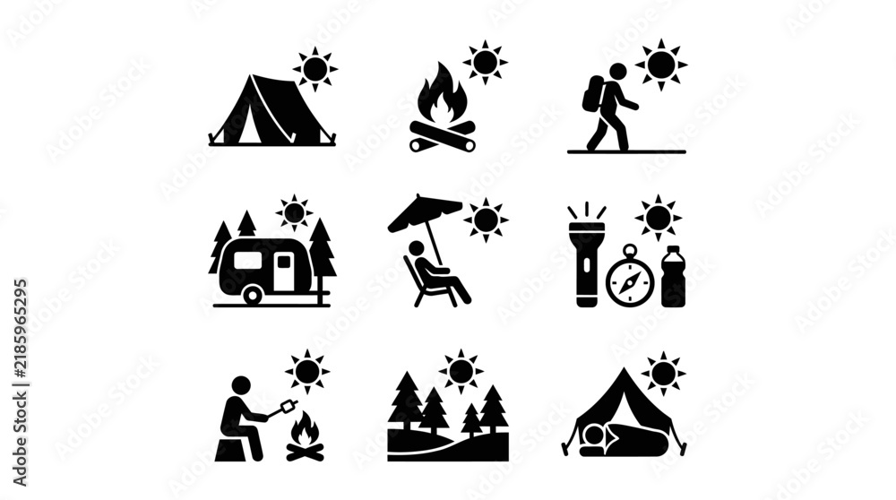 Fototapeta premium Camping icons and travel symbols.