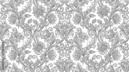 Intricate grey damask pattern suitable for wallpapers and textiles design.