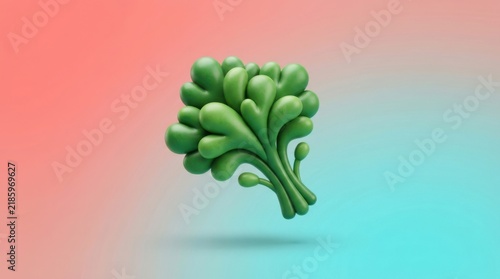 3D icon of abstract green leafy plant bush cluster isolated on vibrant gradient studio background