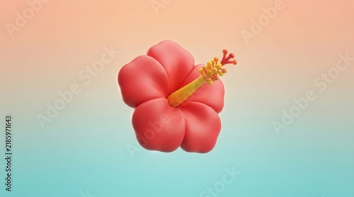 Vibrant pink hibiscus flower with yellow pistil rendered in smooth glossy 3D icon style over gradient