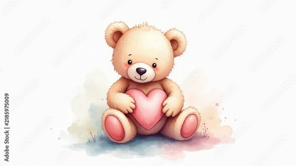 Obraz premium Watercolor teddy bear soft pastel colors dreamy artistic, gentle beautiful trendy elegant painterly technique, watercolor bear design