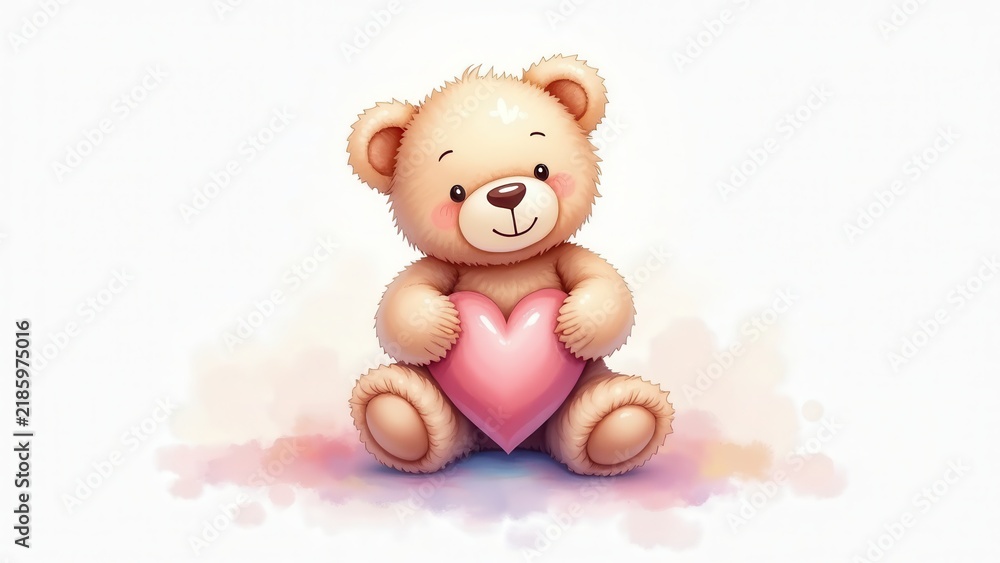 Fototapeta premium Watercolor teddy bear soft pastel colors dreamy artistic, gentle beautiful trendy elegant painterly technique, watercolor bear design