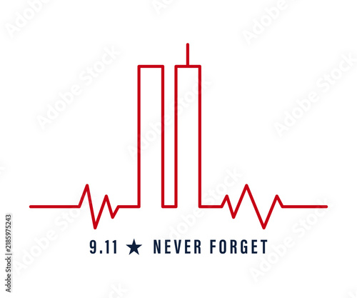 September 11 memorial heartbeat line with stylized twin towers
