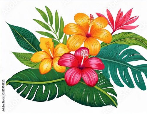 tropical flowers isolated on white background