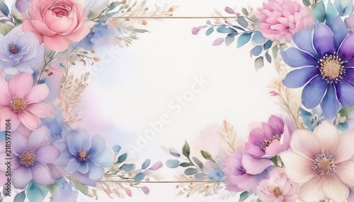 watercolor flowers forming elegant frame around empty center space soft pastel tones premium invitation aesthetic