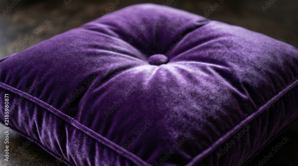 Naklejka premium Luxurious Deep Purple Velvet Tufted Floor Cushion.